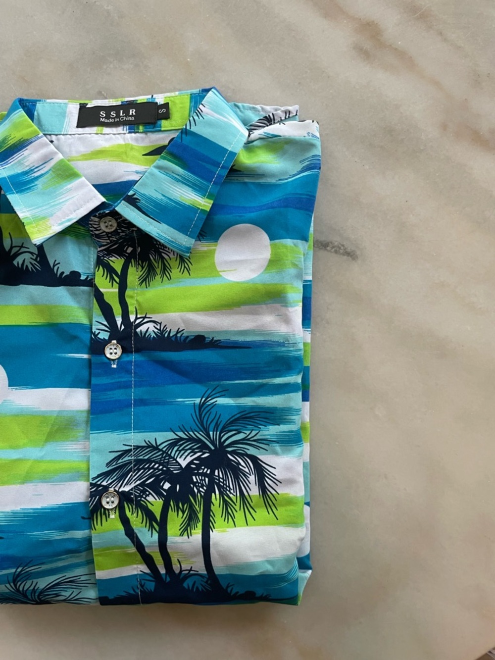 Men’s Blue & Green Tropical Print Shirt size S